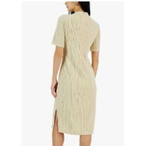 INC Size 16 Office Work Wear Sweaterdress Ribbed Knit Beige Short Sleeve Dress